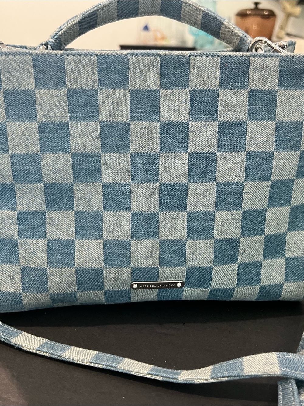Rebecca Minkoff Light and Medium Blue Checker Denim Satchel - Picture 3 of 11
